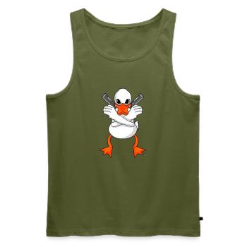 Ente mit Pistole - Männer Premium Bio Tank Top - Khaki - Vorne - Michal (187cm)
