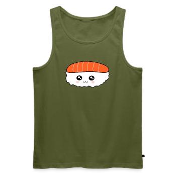 Kawaii,Nigiri,Salmon,Fish, Rice, Japan Cuisine - Men's Premium Organic Tank Top - khaki - Front - Michal (187cm)