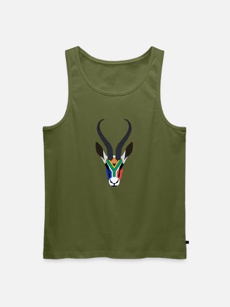 SPRINGBOK HEAD IN SOUTH AFRICAN COLOURS - Men's Premium Organic Tank Top - khaki