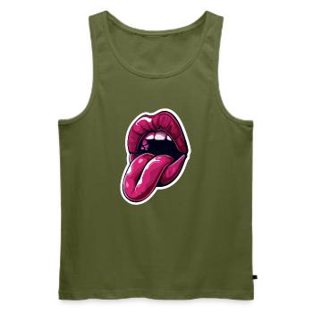Sticker Zunge - Männer Premium Bio Tank Top - Khaki - Vorne - Michal (187cm)