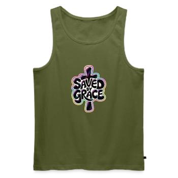 Saved by Grace – Christlicher Glaube Kreuz - Männer Premium Bio Tank Top - Khaki - Vorne - Michal (187cm)