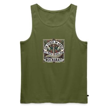 Ein_stock_im_Arsch_ist_noch_lange_kein_Rueckgra - Männer Premium Bio Tank Top - Khaki - Vorne - Michal (187cm)