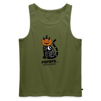 Pspsps oder Saures – Schwarze Katze Halloween - Männer Premium Bio Tank Top - Khaki - Vorne - Michal (187cm)