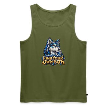Find Your Own Path Wolf Low Poly Berge Motivation - Männer Premium Bio Tank Top - Khaki - Vorne - Michal (187cm)