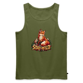 Stay Wild Fuchs Low Poly Berge Wald Natur Shirt - Männer Premium Bio Tank Top - Khaki - Vorne - Michal (187cm)