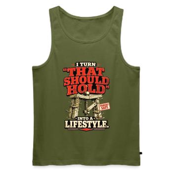 Ich mache "Das sollte halten" zu einem Lebensstil - Männer Premium Bio Tank Top - Khaki - Vorne - Michal (187cm)