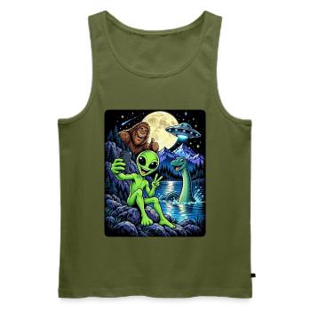 Bigfoot Alien UFO Loch Ness Weltraum Szene Kryptid - Männer Premium Bio Tank Top - Khaki - Vorne - Michal (187cm)