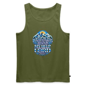 I lift up my eyes- Psalm 121:1-2 - Männer Premium Bio Tank Top - Khaki - Vorne - Michal (187cm)
