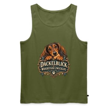 Dackelblick. Widerstand zwecklos. - Männer Premium Bio Tank Top - Khaki - Vorne - Michal (187cm)