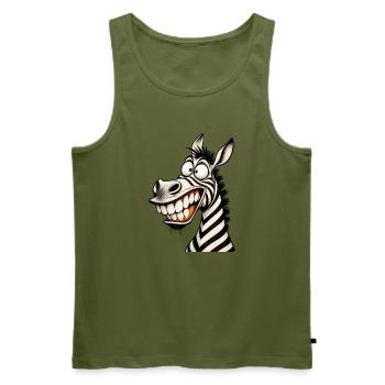 Lustige verrückte Zebra-Zeichentrick-Lächeln Tier-Humor-T-Shirt - Männer Premium Bio Tank Top - Khaki - Vorne - Michal (187cm)