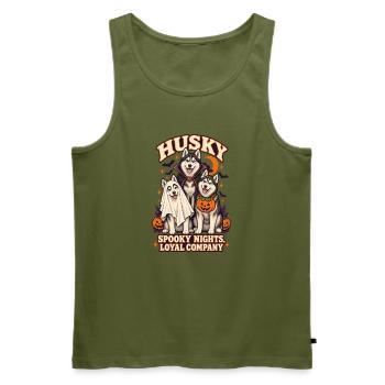 Spooky Nights Loyale Gesellschaft – Husky Halloween-Hund - Männer Premium Bio Tank Top - Khaki - Vorne - Michal (187cm)