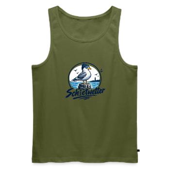 Fischkopp Schietwetter. Wat mutt, dat mutt. - Männer Premium Bio Tank Top - Khaki - Vorne - Michal (187cm)