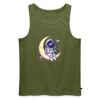 Mondfreund Astronaut mit Blumen - Männer Premium Bio Tank Top - Khaki - Vorne - Michal (187cm)