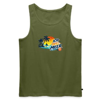 Tropischer_Sonnenuntergang_mit_ICH_WILL_MEER - Männer Premium Bio Tank Top - Khaki - Vorne - Michal (187cm)