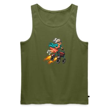 Lustige Oma mit Raketenrollator und Fliegerbrille - Männer Premium Bio Tank Top - Khaki - Vorne - Michal (187cm)