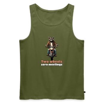 Two Wheels, Zero Meetings – Biker-Waschbär - Männer Premium Bio Tank Top - Khaki - Vorne - Michal (187cm)