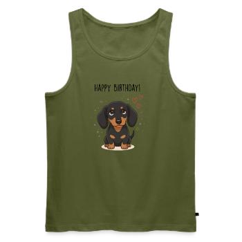 Süßer Dackel, Geburtstags-Welpenkarte & Tee - Männer Premium Bio Tank Top - Khaki - Vorne - Michal (187cm)