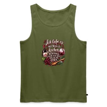 Ich liebe es, mit Wein zu kochen – Weinspruch - Männer Premium Bio Tank Top - Khaki - Vorne - Michal (187cm)