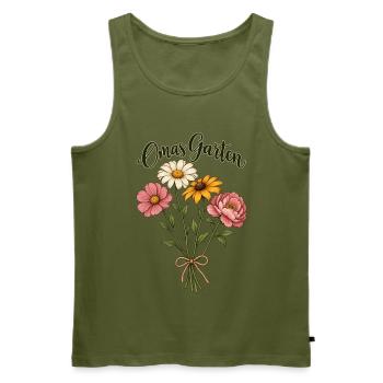 Omas Garten Shirt personalisierbar mit dem Namen  - Männer Premium Bio Tank Top - Khaki - Vorne - Michal (187cm)