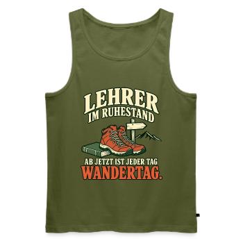 Lehrer im Ruhestand – Jeder Tag ist Wandertag - Männer Premium Bio Tank Top - Khaki - Vorne - Michal (187cm)