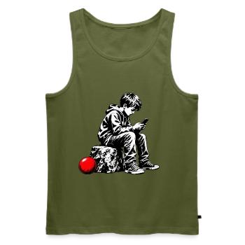 Schwarzweiß Jugend am Handy - Männer Premium Bio Tank Top - Khaki - Vorne - Michal (187cm)
