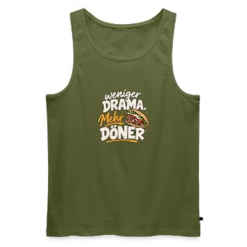 Weniger Drama, Mehr Döner - Männer Premium Bio Tank Top - Khaki - Vorne - Michal (187cm)