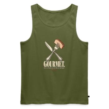 Gourmet Leberkas mit Messer und Gabel - Männer Premium Bio Tank Top - Khaki - Vorne - Michal (187cm)