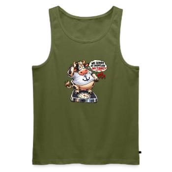 WIE SCHWER IST EIGENTLICH DAS T-SCHIRT  - Männer Premium Bio Tank Top - Khaki - Vorne - Michal (187cm)