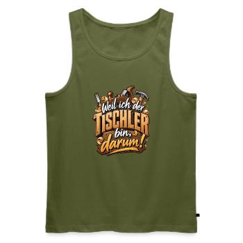 Ich bin der Tischler – Holzhandwerk Spruch - Männer Premium Bio Tank Top - Khaki - Vorne - Michal (187cm)