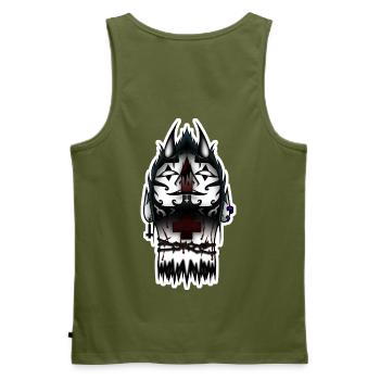 Tätowierter schwarzer Totenkopf und Kreuz - Männer Premium Bio Tank Top - Khaki - Hinten - Michal (187cm)