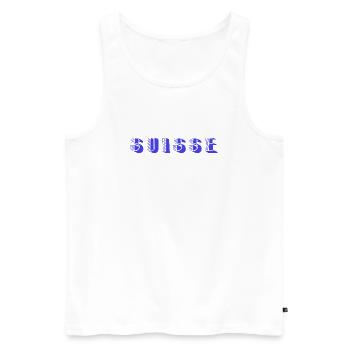 SUISSE. PAYS. GENEVE. SUISSE. HUMOUR. PAYS - Débardeur bio Premium Homme - blanc - Devant - Michal (187cm)