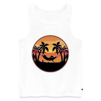 Coucher de soleil au bord de la mer - Palmiers avec hamac - Débardeur bio Premium Homme - blanc - Devant - Michal (187cm)