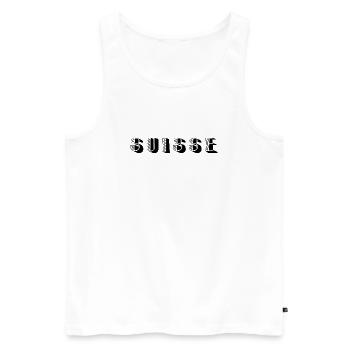 SUISSE. HUMOUR. PAYS. DRAPEAU. GENEVE. LAUSANNE - Débardeur bio Premium Homme - blanc - Devant - Michal (187cm)