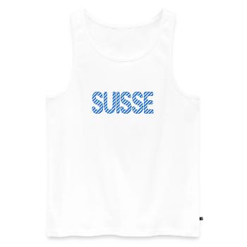 SUISSE. HUMOUR. PAYS. DRAPEAU - Débardeur bio Premium Homme - blanc - Devant - Michal (187cm)