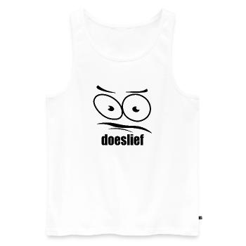 doeslief flehende Augen mit Fragezeichen-Blick - Männer Premium Bio Tank Top - Weiß - Vorne - Michal (187cm)