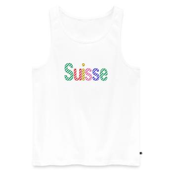 SUISSE. HUMOUR. PAYS. DRAPEAU. GENEVE. LAUSANNE - Débardeur bio Premium Homme - blanc - Devant - Michal (187cm)