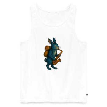Lapin Bleu avec Saxophone - Débardeur bio Premium Homme - blanc - Devant - Michal (187cm)