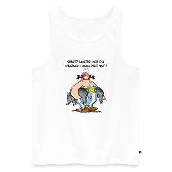 Obelix: Obst? Lustig wie du "Fleisch" aussprichst! - Männer Premium Bio Tank Top - Weiß - Vorne - Michal (187cm)