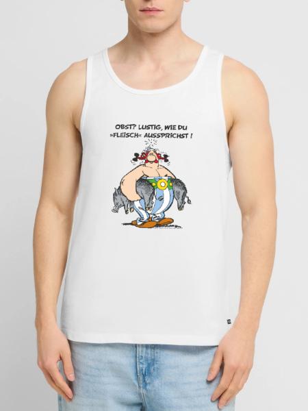 Obelix: Obst? Lustig wie du "Fleisch" aussprichst! - Männer Premium Bio Tank Top - Weiß - Vorne - Michal (187cm)