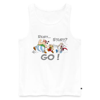 Asterix Ready Steady Go - Männer Premium Bio Tank Top - Weiß - Vorne - Michal (187cm)