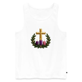 Adventskranz mit Kreuz und Kerzen - Männer Premium Bio Tank Top - Weiß - Vorne - Michal (187cm)