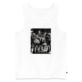 Katze Schachspieler Retro Design - Männer Premium Bio Tank Top - Weiß - Vorne - Michal (187cm)