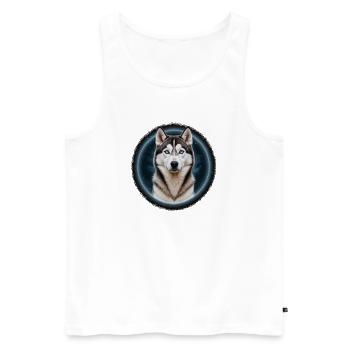 Nachthimmel Husky Porträt - Männer Premium Bio Tank Top - Weiß - Vorne - Michal (187cm)