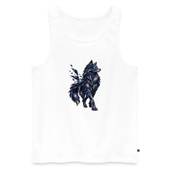 Blau-goldener Origami-Wolf mit sternenbedeckten Galaxien - Männer Premium Bio Tank Top - Weiß - Vorne - Michal (187cm)