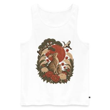 Japanische Hasefamilie & Red Sun – Vintage Wildtiere - Männer Premium Bio Tank Top - Weiß - Vorne - Michal (187cm)