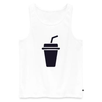 Kaffee-Becher Silhouette mit Stroh - Männer Premium Bio Tank Top - Weiß - Vorne - Michal (187cm)