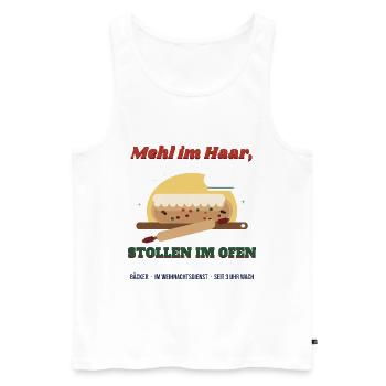 Mehl im Haar, Stollen im Ofen – Bäcker Weihnachten - Männer Premium Bio Tank Top - Weiß - Vorne - Michal (187cm)