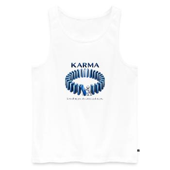 Karma Spruch Domino Effekt Alles kommt zurück - Männer Premium Bio Tank Top - Weiß - Vorne - Michal (187cm)