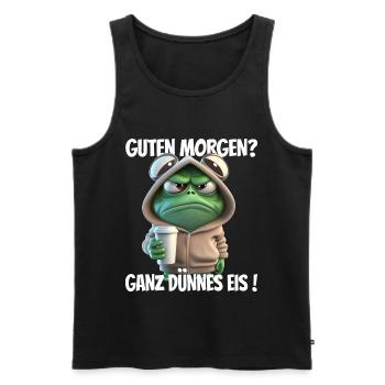 Morgenfrosch im Hoodie mit Kaffee - Männer Premium Bio Tank Top - Schwarz - Vorne - Michal (187cm)