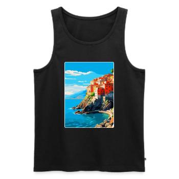 Cinque Terre Italien Vintage Reiseplakat Souvenir - Männer Premium Bio Tank Top - Schwarz - Vorne - Michal (187cm)